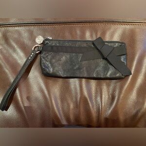 Lindsay Phillips Black Shimmer Wristlet Clutch Bow Accent